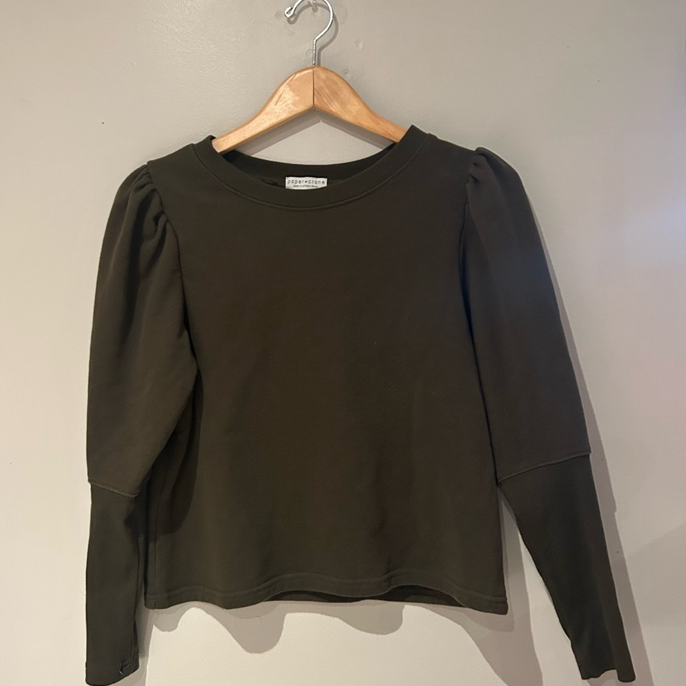 Paper Crane Dark Green Puff Long Sleeve Top - Small